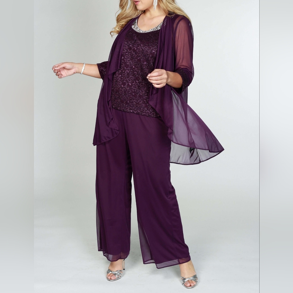 R&M Richards 3-piece Pantsuit Plum 12